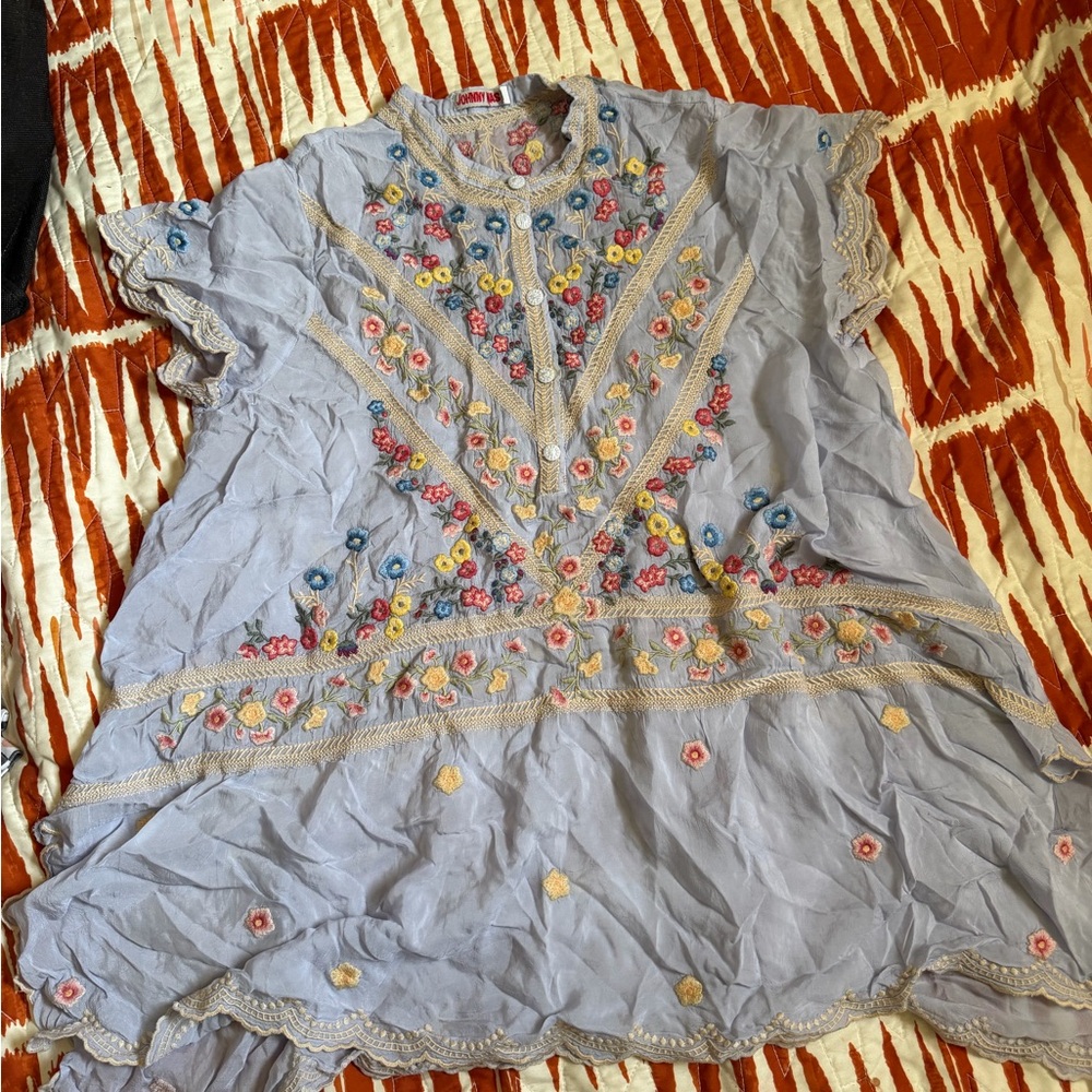 Light Blue Embroidered Tunic Top